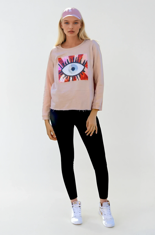 Jen Sweater Blush - Evil Eye Red Sequin