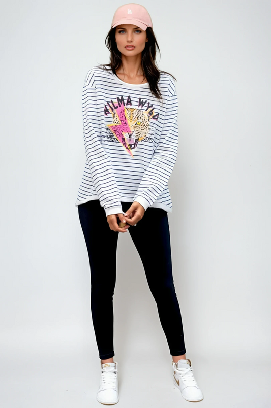 Taylor Sweater Stripe - Pink Lightning Print