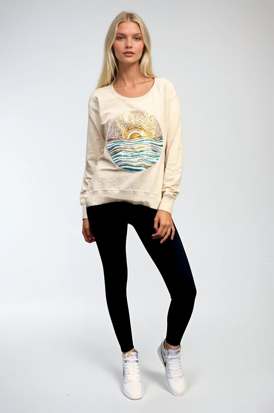 Suzie Sweater Champagne - Ocean Sun Sequin