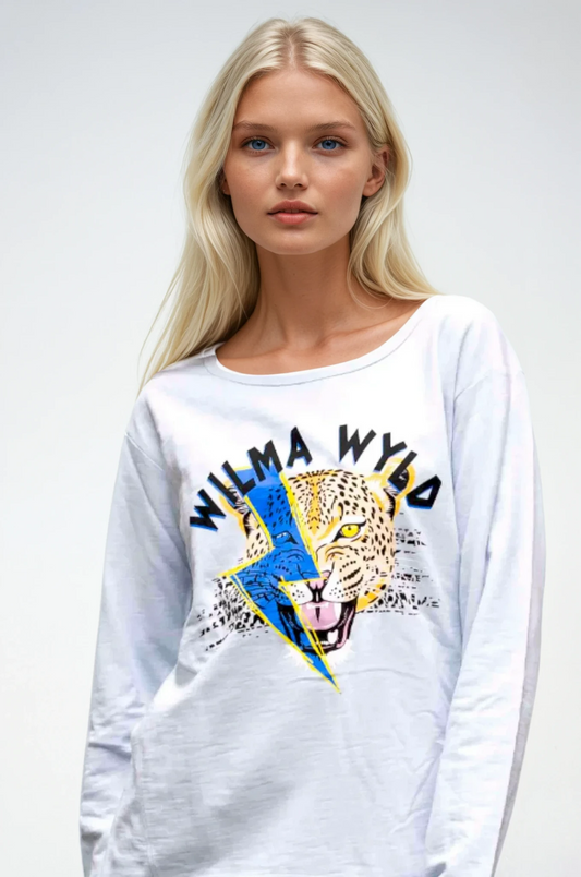 Suzie Sweater Sky Blue - Blue Lightning Print