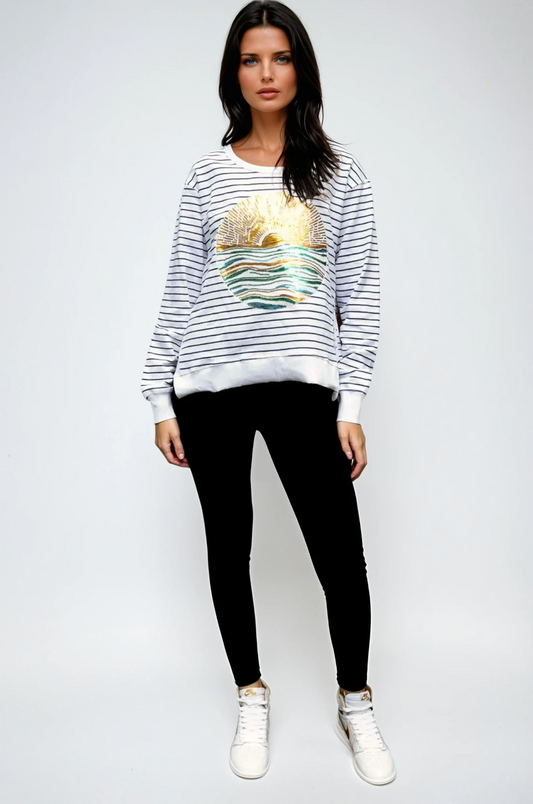 Suzie Sweater Stripe - Ocean Sun Sequin