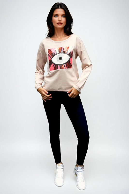 Taylor Sweater Blush - Evil Eye Pink Sequin