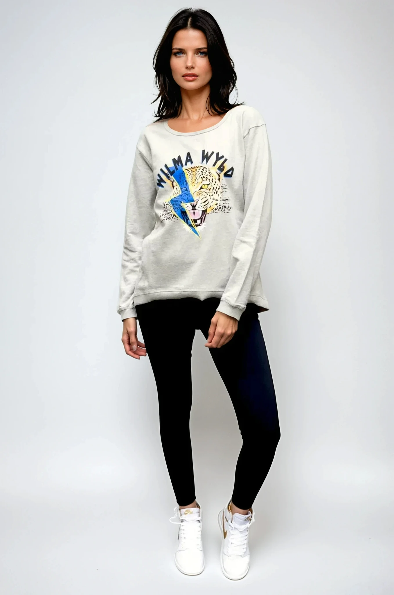 Taylor Sweater Grey Marle - Blue Lightning Print