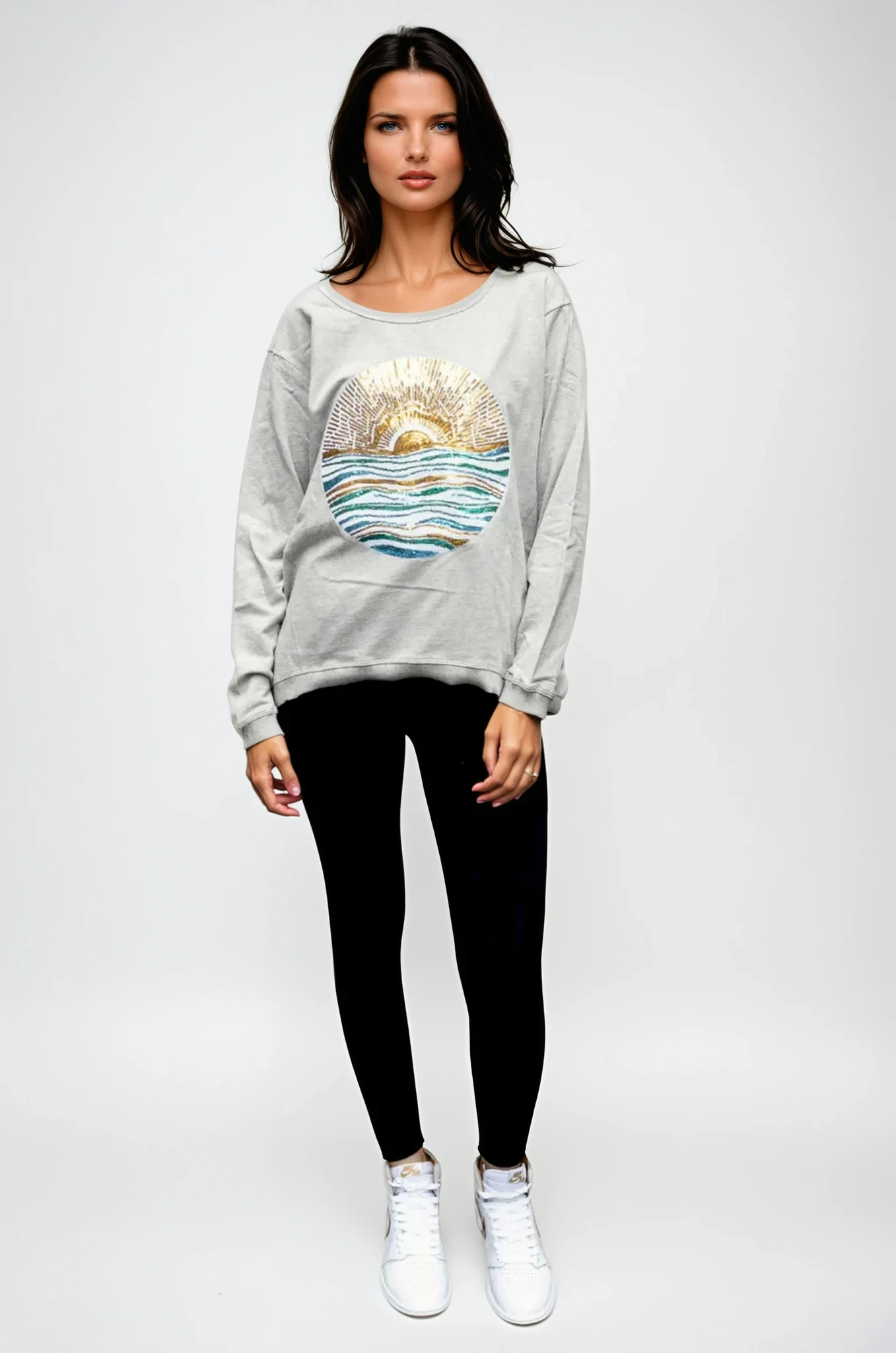 Taylor Sweater Grey Marle - Ocean Sun Sequin