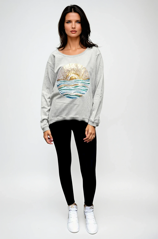 Taylor Sweater Grey Marle - Ocean Sun Sequin