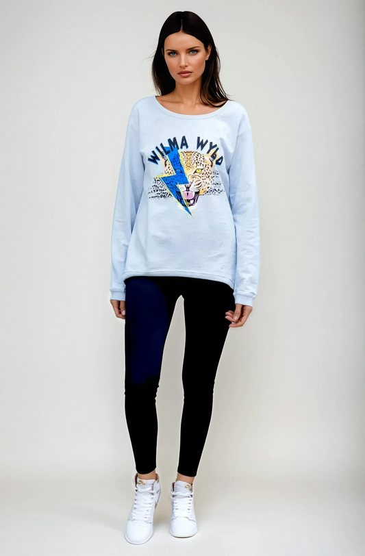 Taylor Sweater Sky Blue- Blue Lightning Print