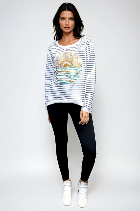 Taylor Sweater Stripe - Ocean Sun Sequin