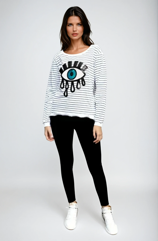 Taylor Sweater Stripe - Evil Eye Sequin