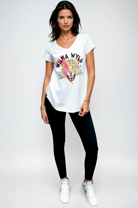 Tobi Tee White - Pink Lightning Print