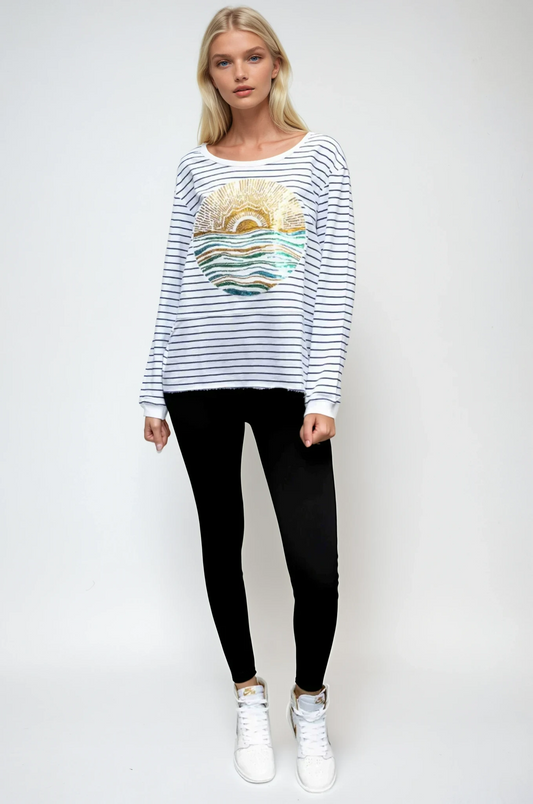Jen Sweater Stripe - Ocean Sun Sequin